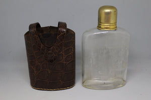 Vintage Glass Flask with Animal Skin Holder Pouch - Used