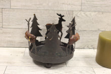 Load image into Gallery viewer, Metal &amp; Wood Reindeer &amp; Trees Candle Votive Holder with Candle - Christmas Decor