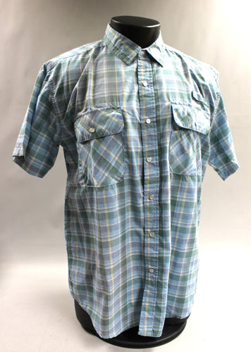 Haband Travelers Short Sleeve Button Up Shirt - Large - Blue Plaid - Used