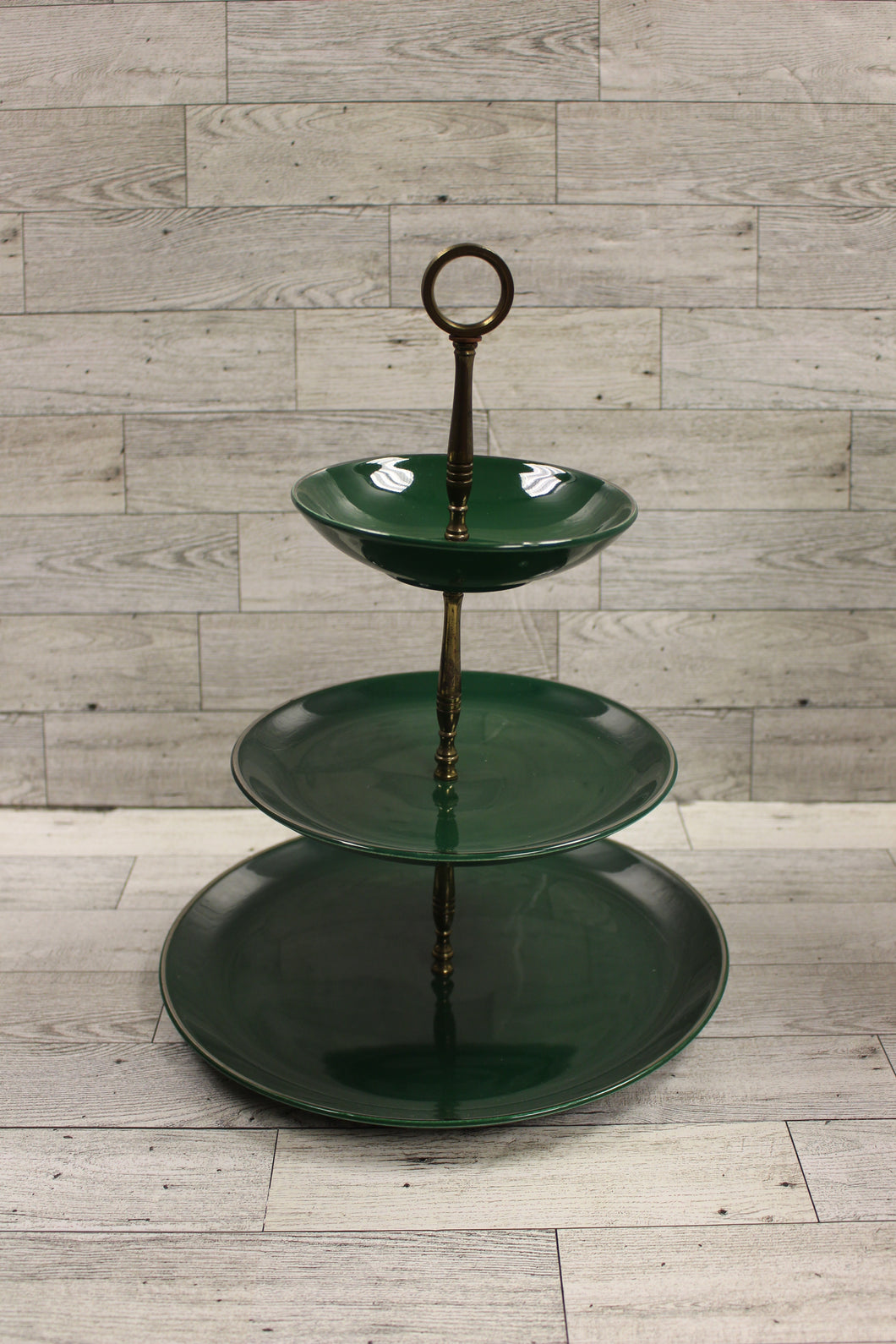 Vintage Ceramic MCM 3 Tier Tidbit Serving Tray - Green - Used