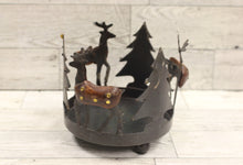 Load image into Gallery viewer, Metal &amp; Wood Reindeer &amp; Trees Candle Votive Holder with Candle - Christmas Decor