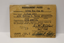 Load image into Gallery viewer, Korean War USAFE 155th Tac Con Gp Permanent Pass - 1953 - US Zone of Germany