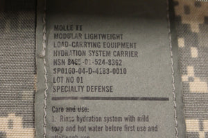 Army ACU Molle II Hydration System Carrier - 8465-01-524-8362 - Grade B