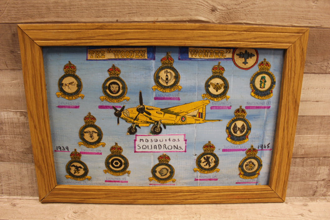 British The Wooden Wonder Mosquitos Squadron Painting Display In Frame -Used