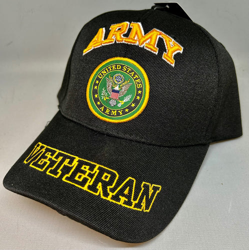 United States Army Veteran Baseball Cap - Black - Adjustable - New