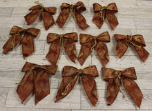 Load image into Gallery viewer, Set of 10 Christmas Holiday Bows - Brown &amp; Gold - Trees, Decorating, Gifts