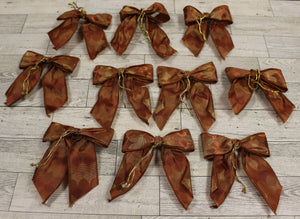 Set of 10 Christmas Holiday Bows - Brown & Gold - Trees, Decorating, Gifts