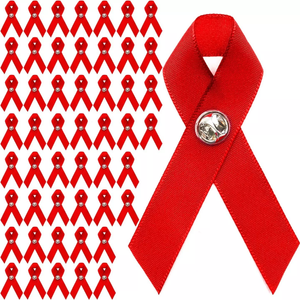 HIV/AIDS Awareness Heart Disease Stroke Ribbons with Pins (5/8 In, Red, 50-Pack)