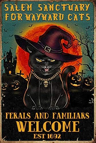 Salem Sanctuary for Wayward Cats Halloween Metal Tin Sign - 8x12 - New