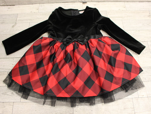 Cat & Jack Girls Plaid Christmas Dress - 12 Months - Used