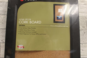 Home Decor Cork Board - Natural with Black Frame - 11x18" - New