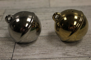 Set of Jungle Bells Salt and Pepper Shakers - Gold and Silver - Used