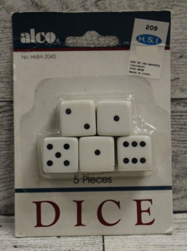 Alco Playing Dice For Cards & Games - Black/White - 5 Pack - New