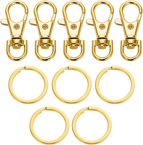 5 Set Key Chain Flat Key Rings Swivel Clasps Snap-On Keychain - Round Edge -Gold