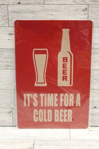 It's Time For a Cold Beer Metal Tin Sign - 8x12 - New