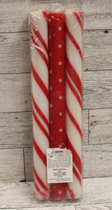 Pack of 3 Hobby Lobby Peppermint Swirl Christmas Taper Candles - 10" Long - New