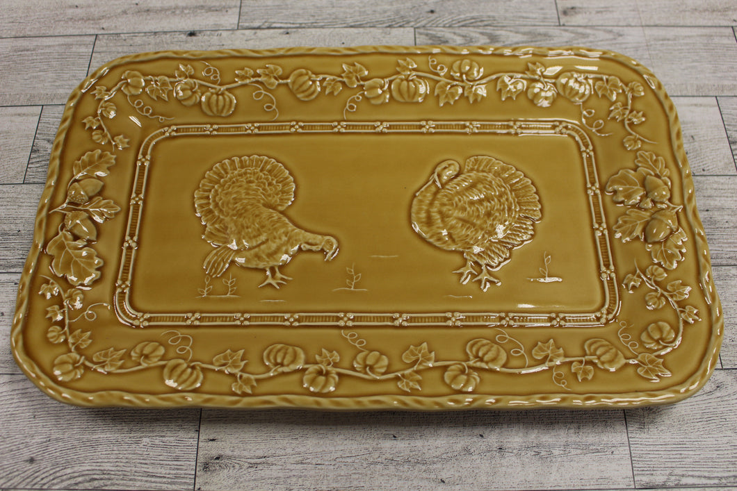 Bordallo Pinheiro Portugal Turkey Serving Platter with Pumpkins - Used