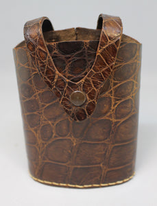 Vintage Glass Flask with Animal Skin Holder Pouch - Used