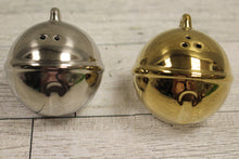 Load image into Gallery viewer, Set of Jungle Bells Salt and Pepper Shakers - Gold and Silver - Used