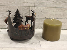 Load image into Gallery viewer, Metal &amp; Wood Reindeer &amp; Trees Candle Votive Holder with Candle - Christmas Decor