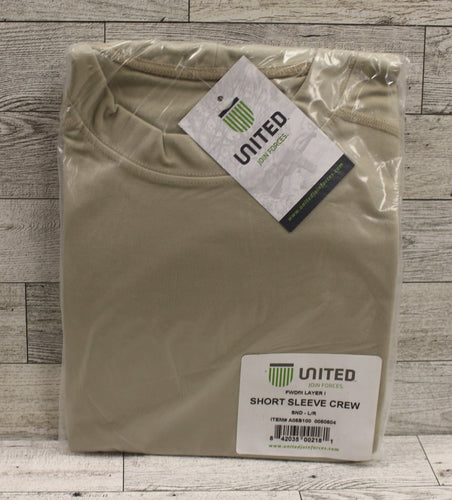 United Short Sleeve Base Crew T-Shirt - Layer 1 - Large Regular - Sand Tan - New