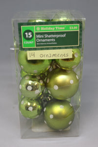 Holiday Time Mini Shatterproof Ornaments - Set of 14 - New