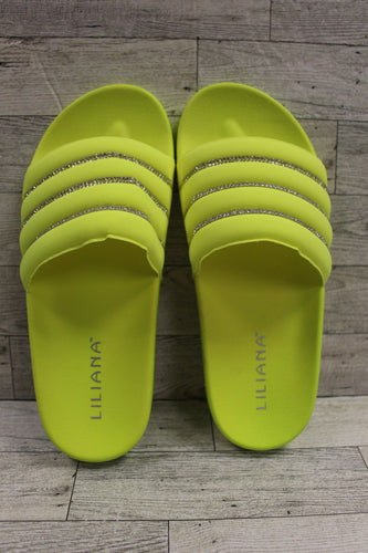 Liliana Magnolia Neoprene Slides Flipflops w/ Rhinestones- Size: 9 - Green - New