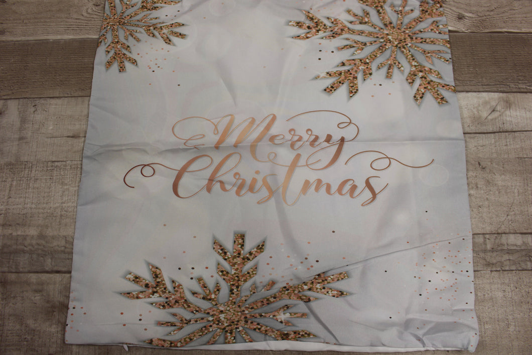 Merry Christmas Winter Snow Couch Pillowcase Case - White/Gold - New