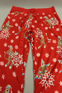 Nick & Nora Snow Christmas Sock Monkey Sleepwear Pants - Red - XLarge