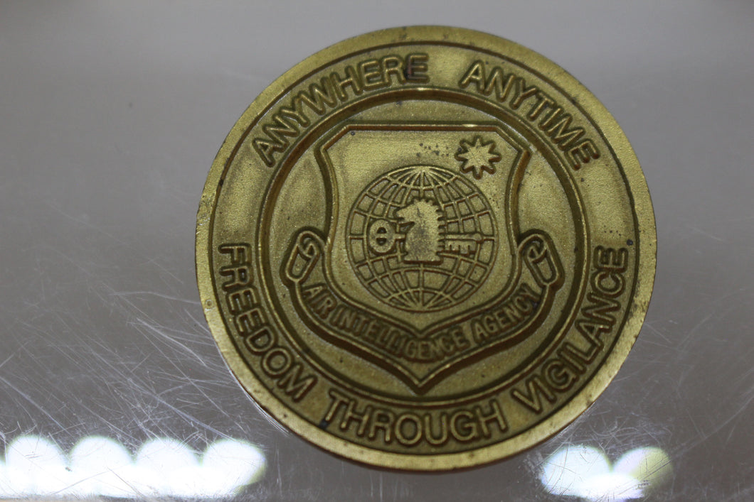 Anywhere Anytime Freedom Through Vigilance Air Intelligence Challenge Coin -Gold