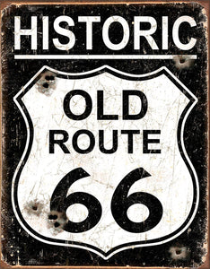 Historic Old Route 66 Weathered Tin Sign - 8x12 - New