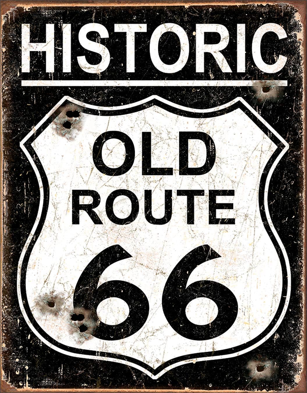 Historic Old Route 66 Weathered Tin Sign - 8x12 - New