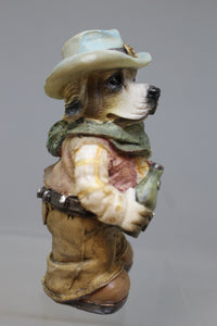 Western Cowboy Dog Figurine Holding Bottle - Resin - Used