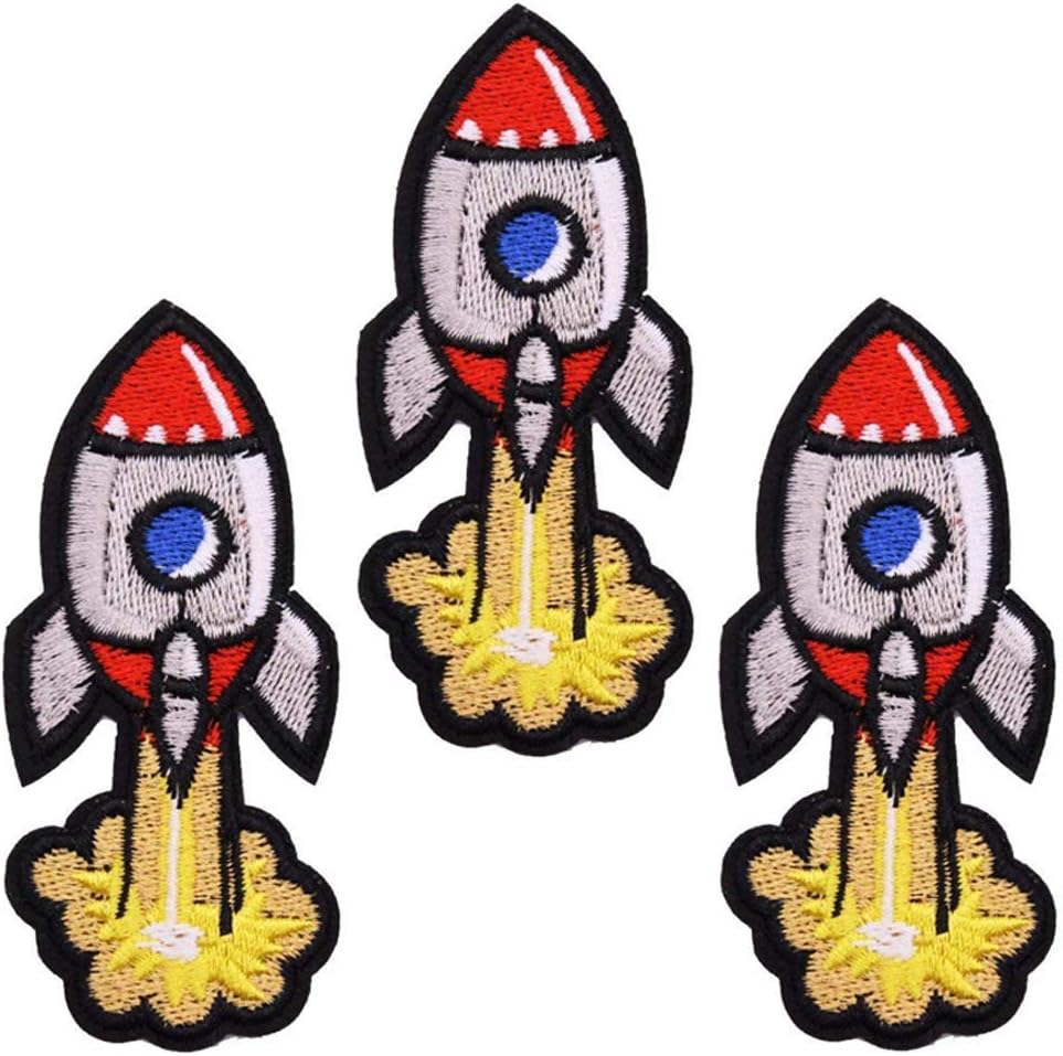 U-Sky Flying Off Rocket Sew On / Iron On Patch - Pack of 3 - 3.2 x 1.4
