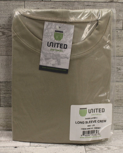 United Long Sleeve Base Crew T-Shirt - Large Regular - Sand Tan - Choose Layer