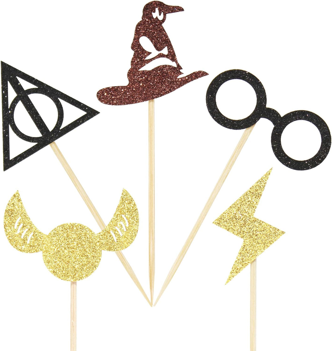 30 Pack Glitter Harry Potter Magic Wizard Cupcake Toppers - Birthday Party Cake