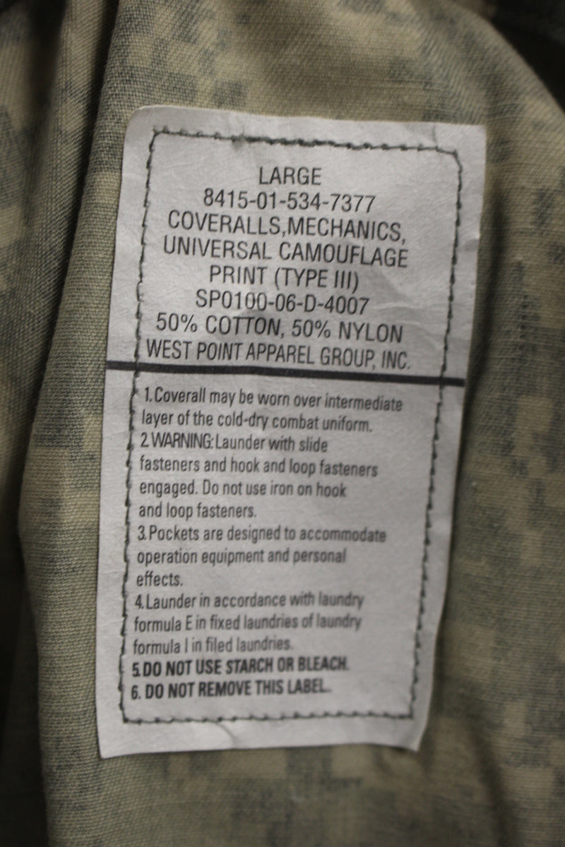 US Army ACU UCP Mechanics Coveralls - Size: Large - 8415-01-534-7377 ...