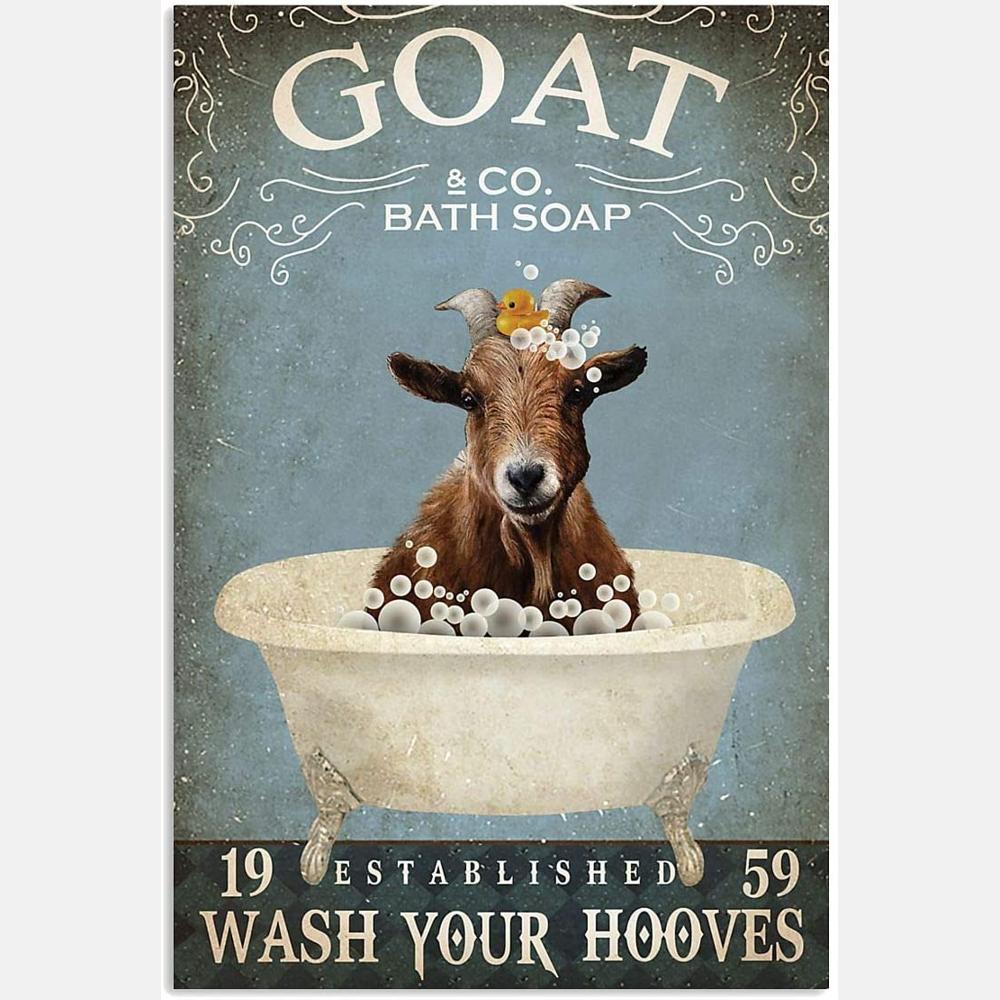 Goat & Co Bath Soap Wash Your Hooves Est 1959 Bathroom Tin Sign - 8x12 - New