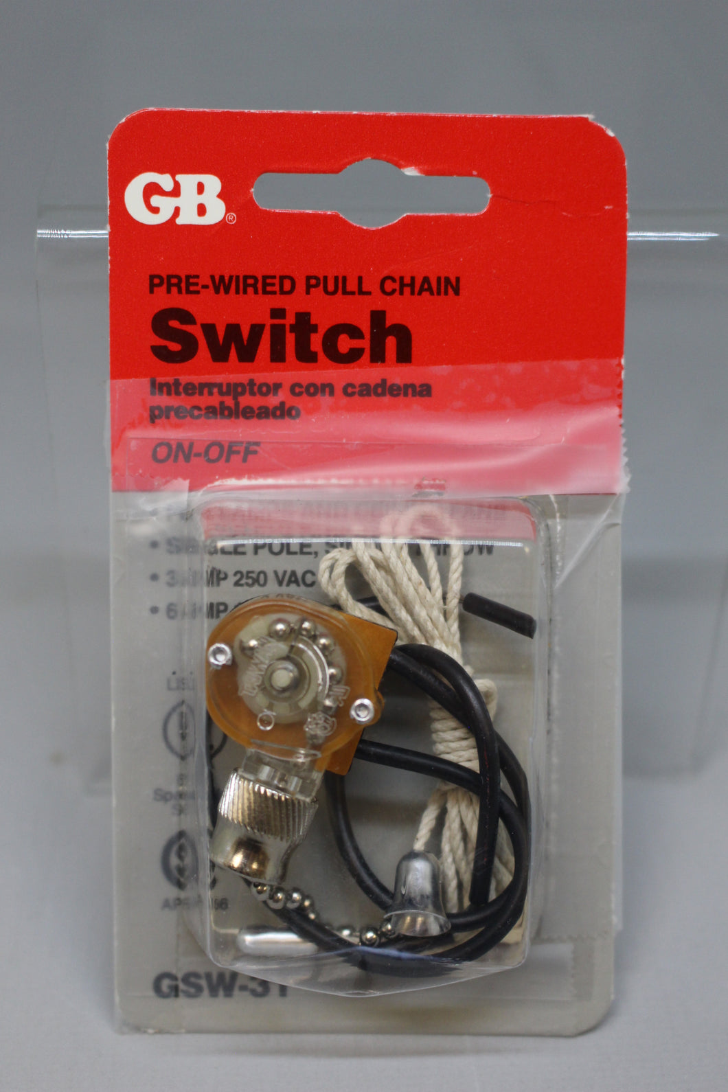 GB Pre-Wired Pull Chain On Off Switch - Single Pole - GSW-31 - New