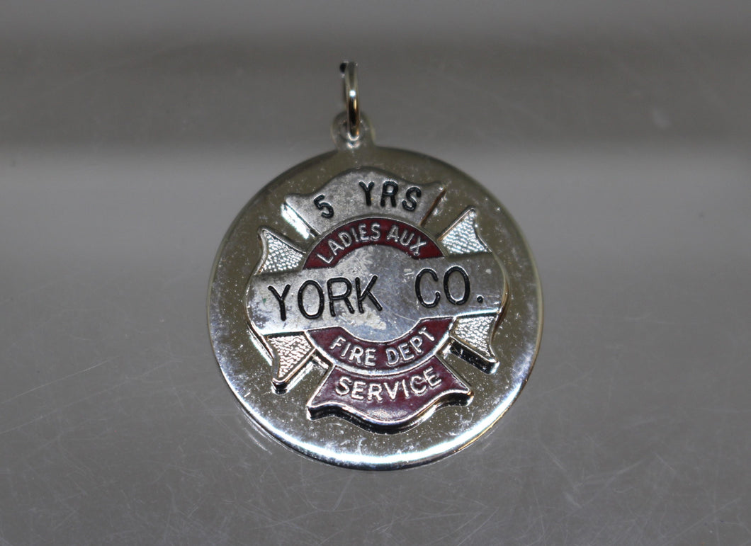 Ladies Aux Fire Department - York Co - 5 Years Service Necklace Pendent - Used