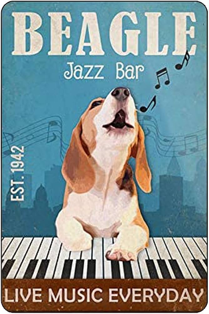 Beagle Jazz Bar Live Music Everyday Dog Metal Tin Sign - 8x12 - New