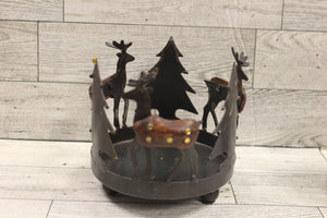 Metal & Wood Reindeer & Trees Candle Votive Holder with Candle - Christmas Decor