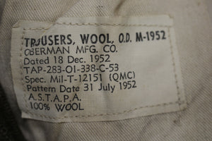 US Army Men's M-1952 Olive Drab Wool Trousers - Size: W31 x L30 - Used