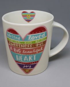 Pfaltzgraff Blessed Loved Big Beautiful Heart Coffee Cup Mug -Double Sided -Used