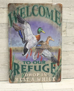 Ducks Welcome To Our Refuge Metal Sign - 12" x 8" - New