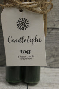 TAG Candlelight 8" Taper Candle - Unscented - Green - New