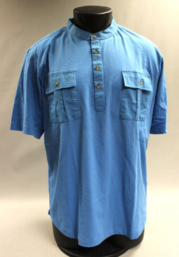 Haband Men's 1/4 Button Up Short Sleeve Shirt - Large - Blue - Used