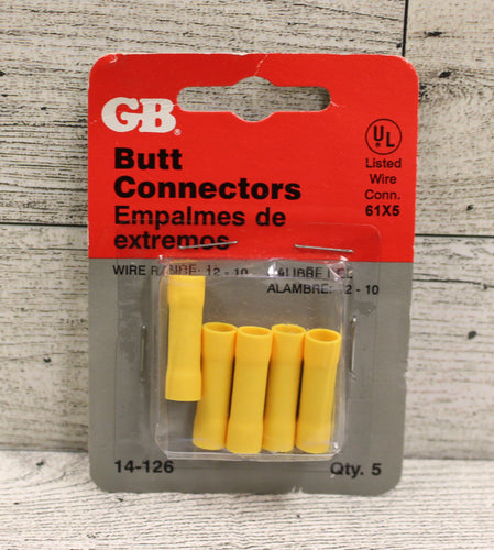 GB Butt Connectors - 14-126 - Wire Range 12-10 - Yellow - Pack of 5 - New