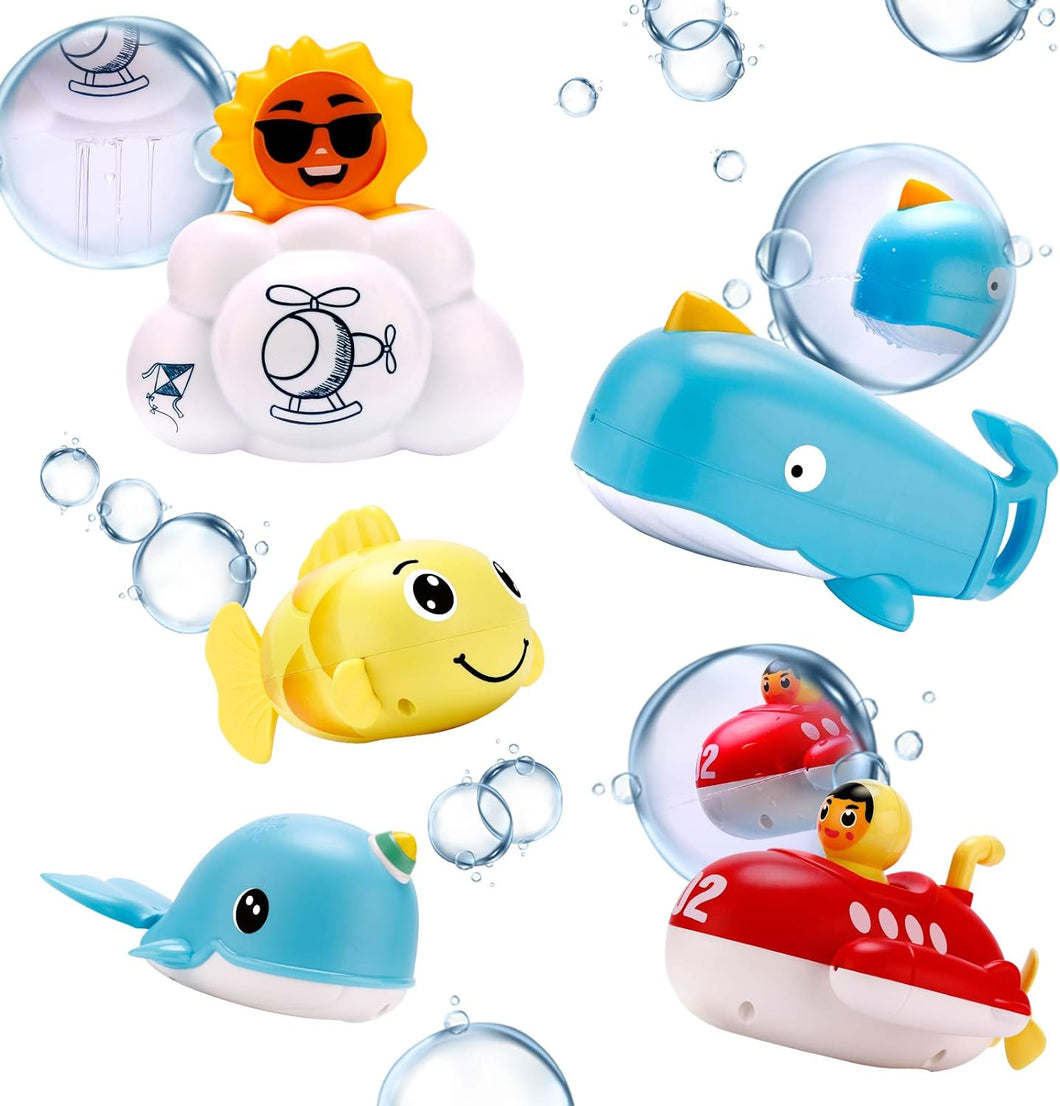 5PCS Baby Bath Toys Set Water Spray Sprinkler - Whales Fish Submarine Cloud - New