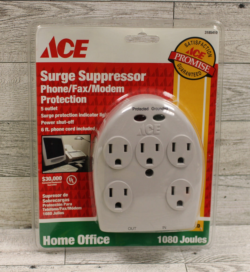 Ace Surge Suppressor 5 Outlet Phone/Fax/Modem Protection - New